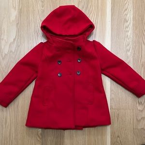 Old navy red double breasted hooded coat 5t peacoat